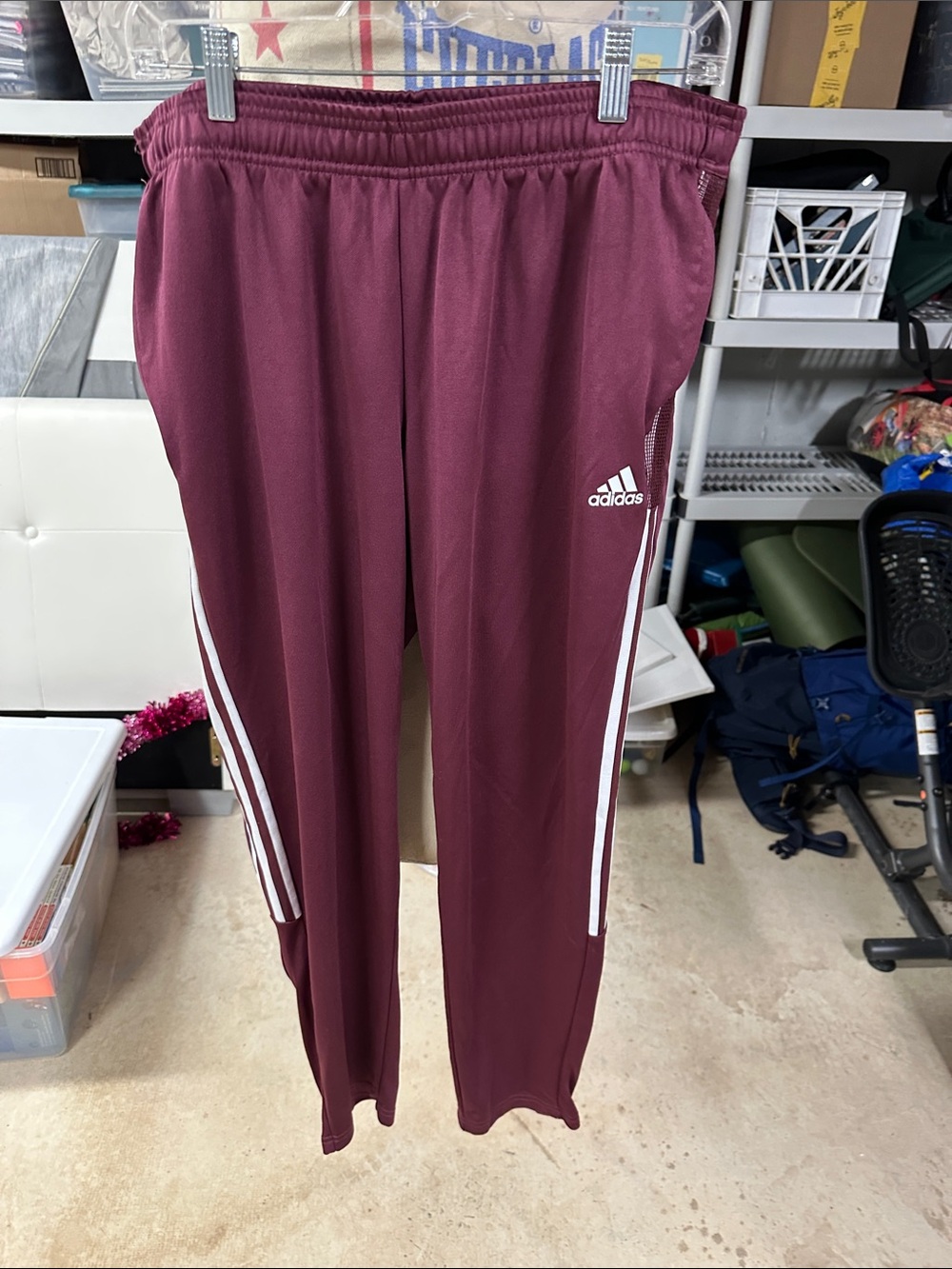 adidas Maroon Track Pants with White Side Stripes